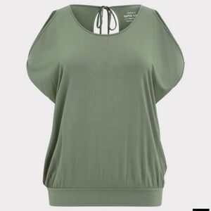 Torrid Super Soft Knits Green Cold Shoulder T-Shirt